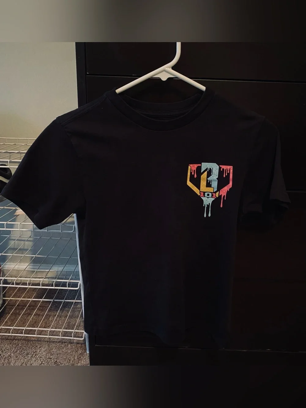 Black Kids Short Sleeve Tee with Colorful Drip Logo - Picture 1 of 2